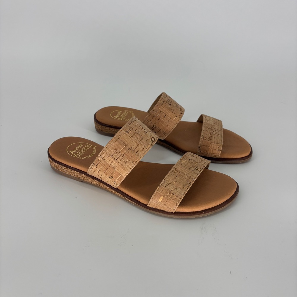 Andre Assous Galia Raffia Slide Sandals Cork Brown Women Size 38 Demi Wedge